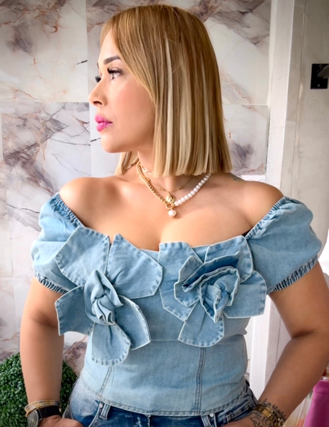 Denim Top Flor
