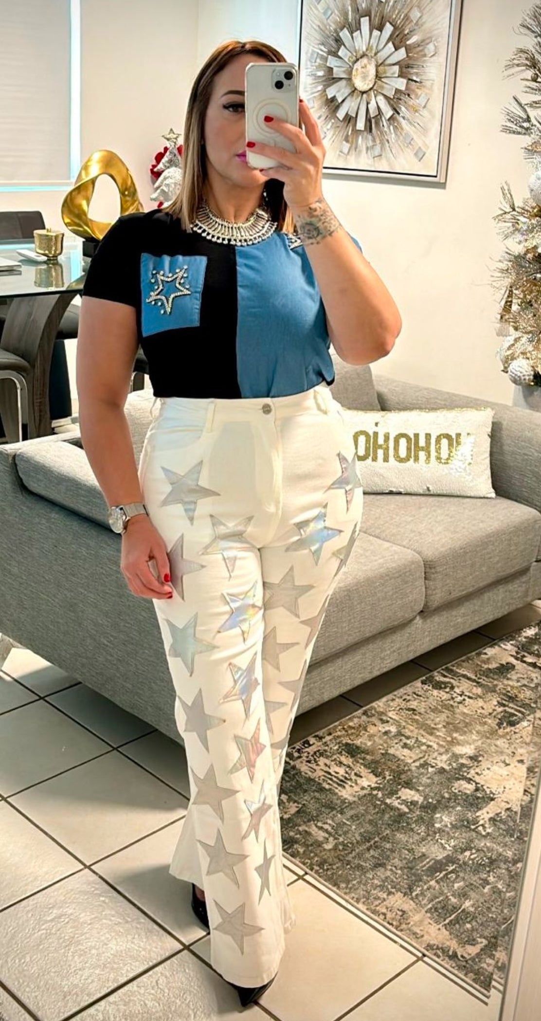 Blouse Denim con estrella platinada en pedrería