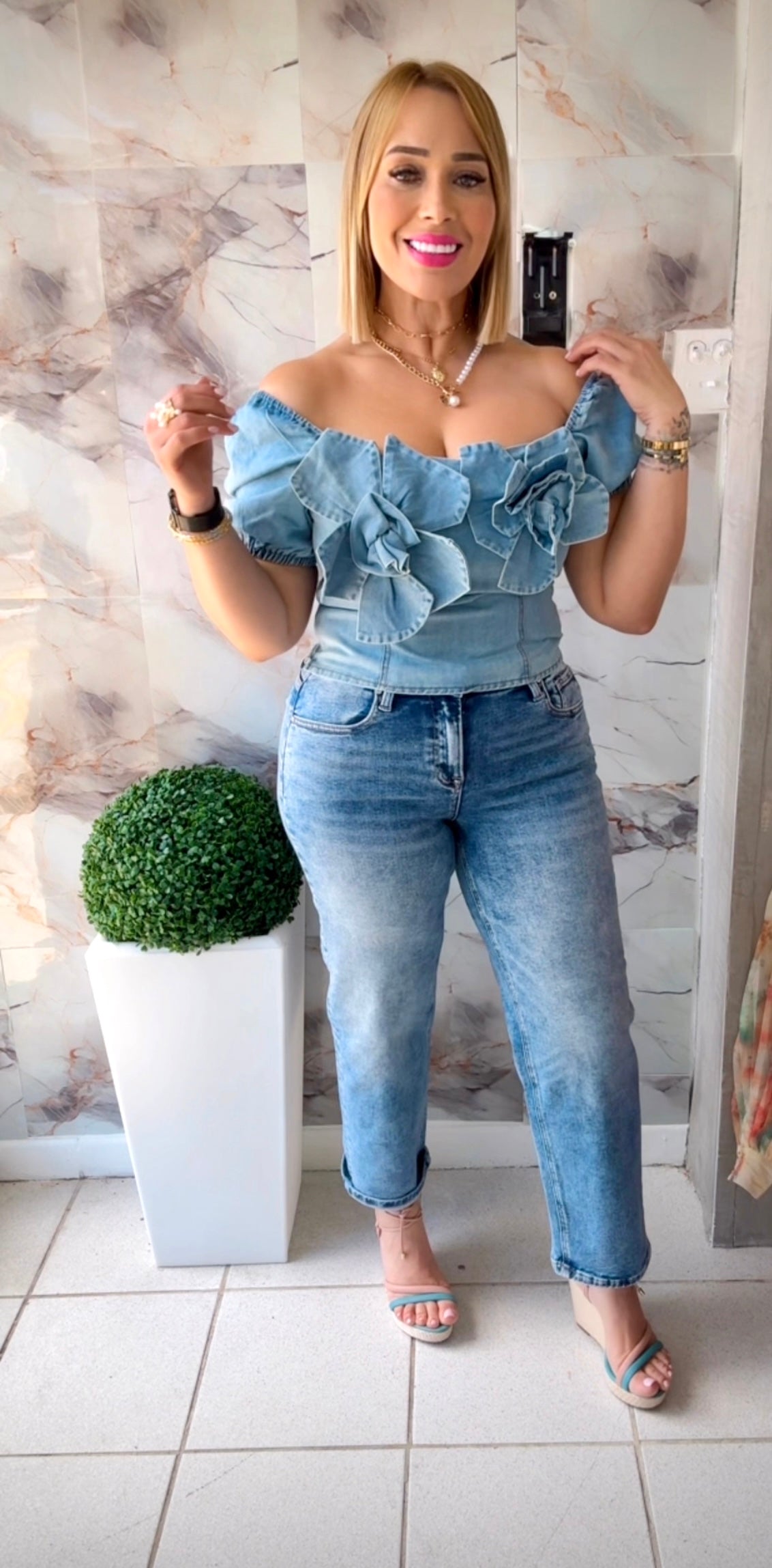 Denim Top Flor
