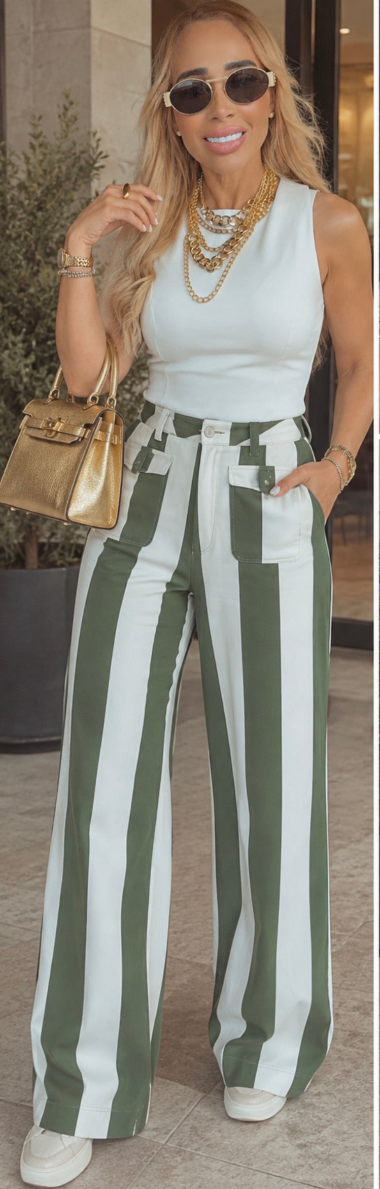 Olive Stripe Palazzo Pants