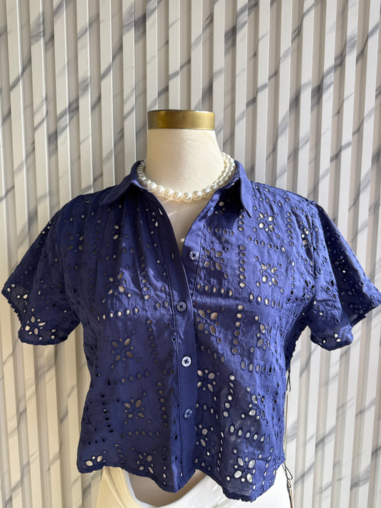 Blusa Eyelet Elegance Navy